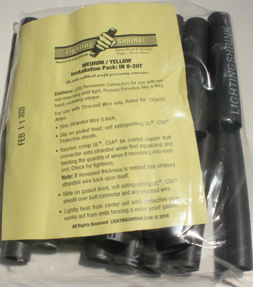 Lighting Shrink Medium Yellow Connectors 20 Pack